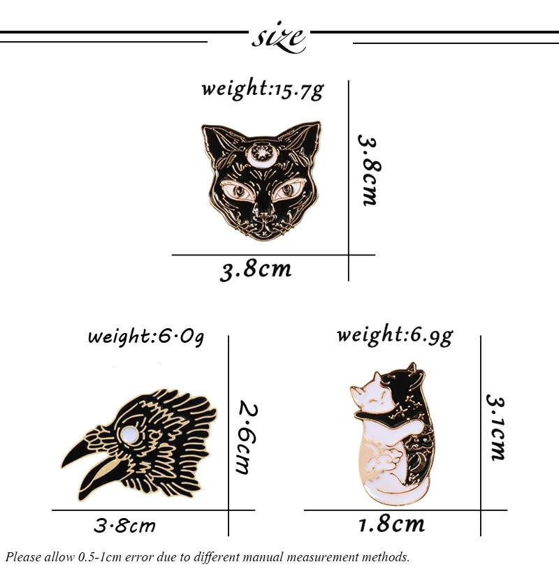 Модная черная, темная брошь в виде животного, на булавке, милые, обнимающие котов, орла, отворотом, эмалированные значки, значки, куртки, летучая мышь, ювелирные изделия, женские, Детские аксессуары