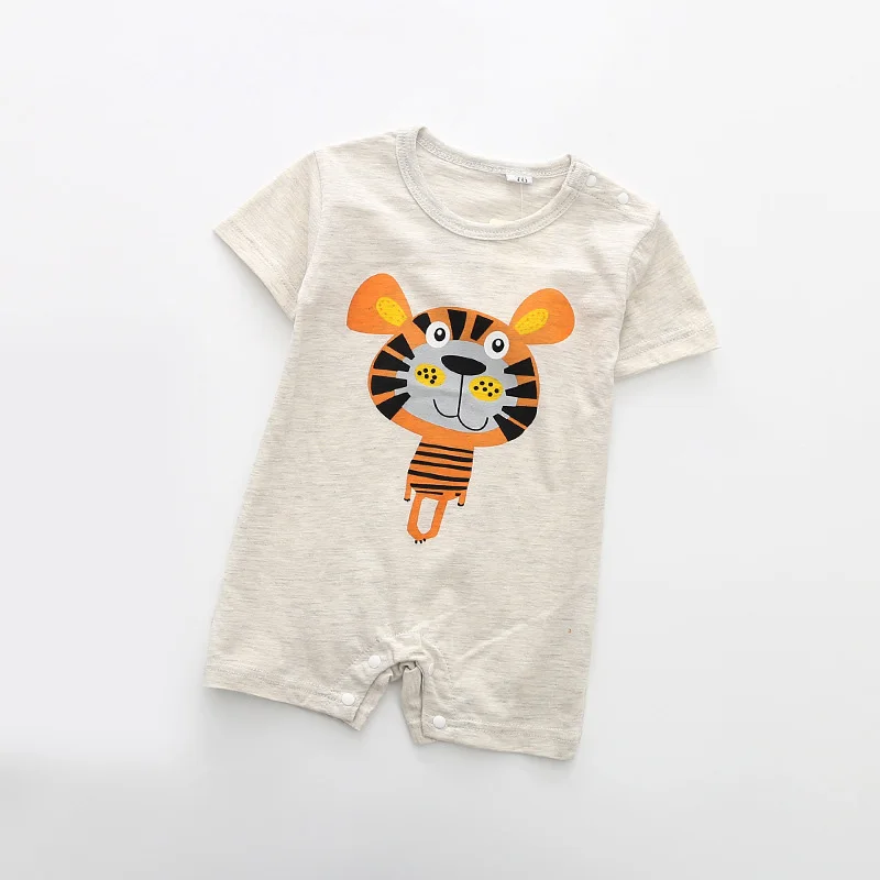 Летний милый детский комбинезон С Рисунком Тигра льва панды, хлопковый комбинезон с короткими рукавами, комбинезон для новорожденных мальчиков и девочек 1-18 месяцев