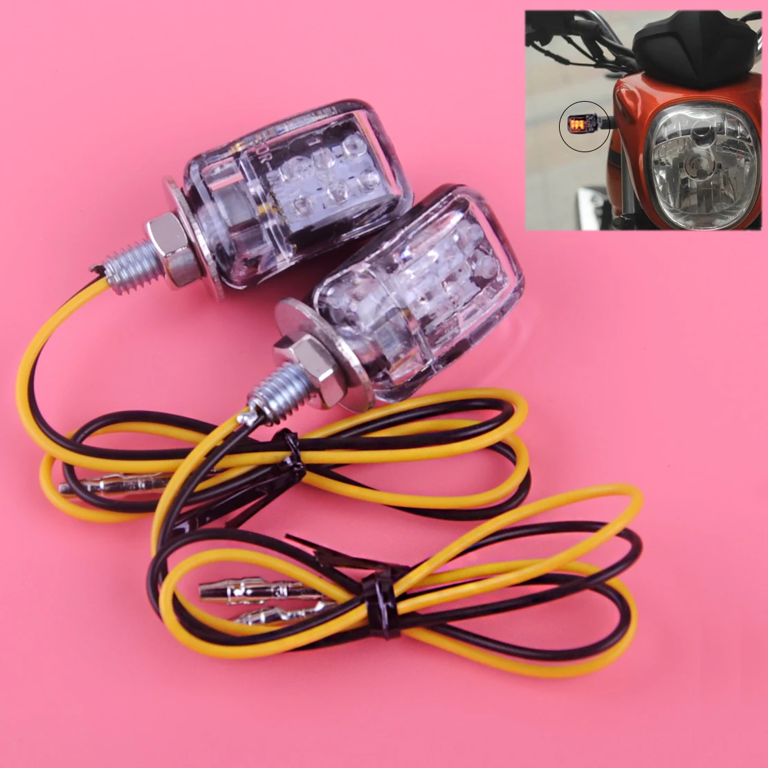 DWCX 2pcs Motorcycle 12V Black 6 LED 2.16W Mini Turn Signals Lights