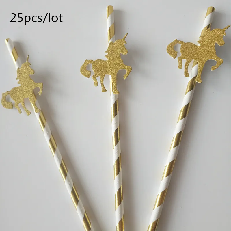 25PCS Glitter Gold Unicorn Flamingos Party Paper Straws Kids Birthday Party Baby Shower Party Decoration Supplies HW20 (9)