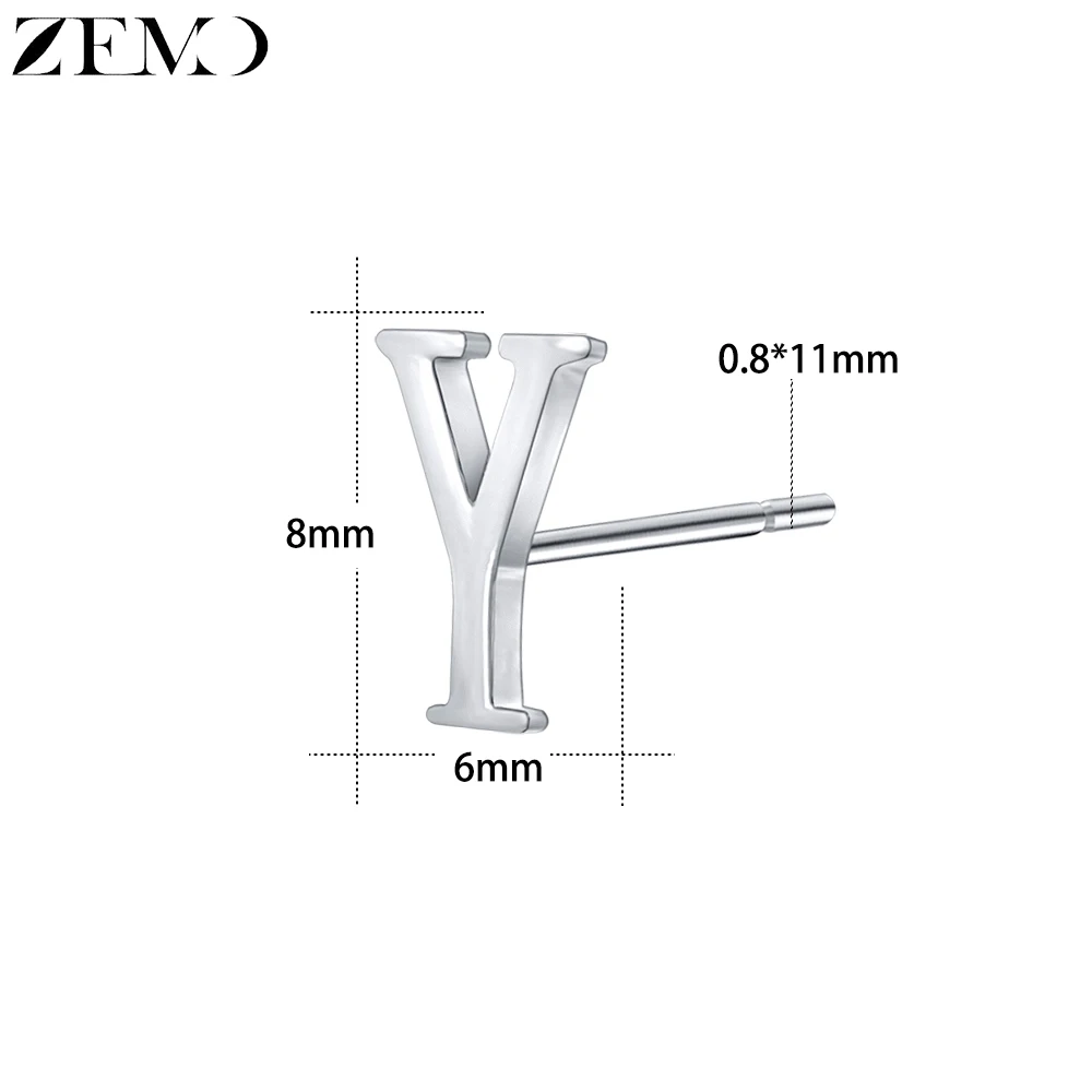 ZEMO серьги-гвоздики для женщин Настоящее серебро 925 проба серьги с инициалами Алфавит серьги-заклепки маленький милый букле d'oreile - Окраска металла: Y