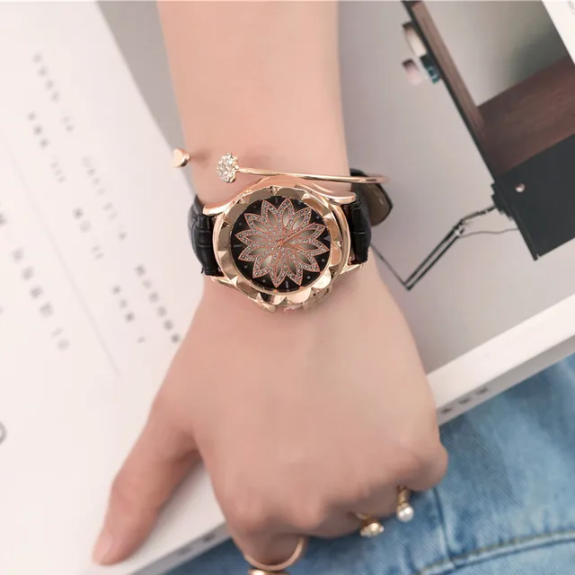 Luxury Fashion Flower Ladies Female Quartz Watch Leather Women Dress Watches Wri Luxury Fashion Flower Ladies Female Quartz Watch Leather Women Dress Watches Wri