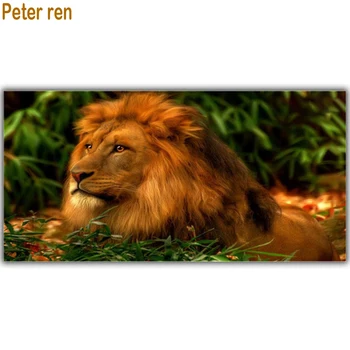 

Peter ren Diy Diamond painting cross stitch Animal Round\Square mosaic Picture of rhinestones Full Embroidery "Golden Lion King"