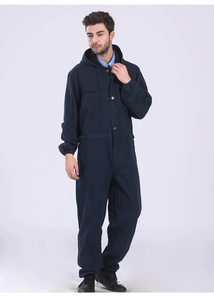 Men Work Clothing Long Sleeve Large Size Denim Overalls High Quality Hooded Dust-proof Welding Auto Repair Protective Coveralls (9)
