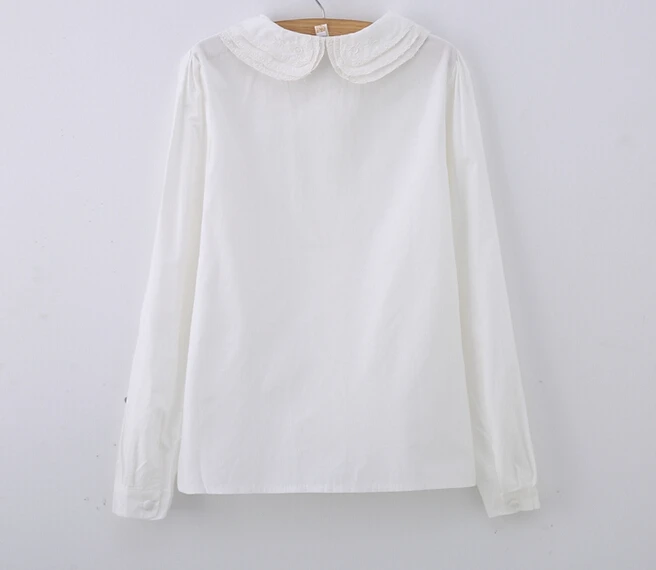 Белая рубашка с кружевным воротником в стиле Питера Пэна, блузка mori girl, осень