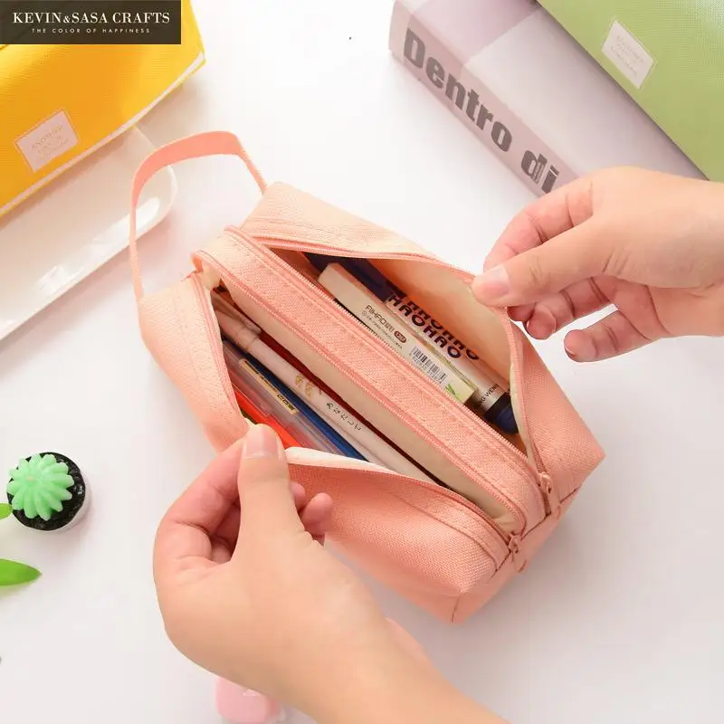 

Solid Color Big Pencil Case Fabric Quality Cute School Supplies Bts Stationery Gift School Cute Pencil Box Pencilcase Pencil Bag