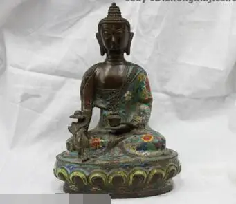 

Tibet Folk 100% Bronze Cloisonne Medicine tathagata Sakyamuni Buddha Statue