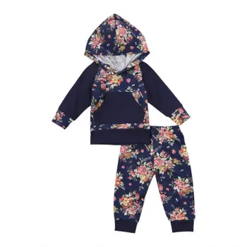 

Newborn Baby Girl Boy Long Sleeve Flower Hooded Tops Sweatshirt + Pants Outfit Set Autumn Casual Clothes 0-2Y