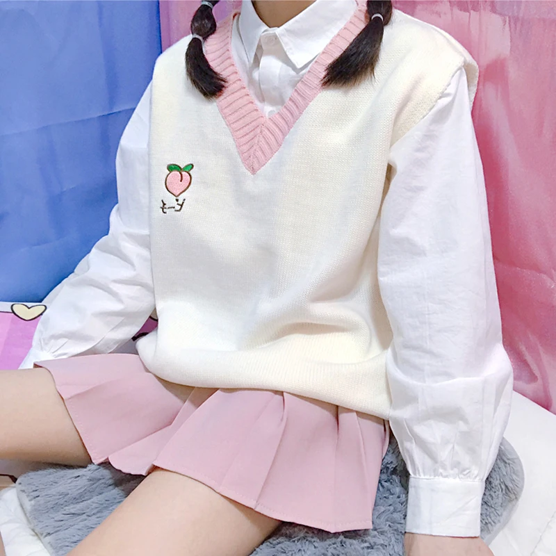 Goedkoop Vrouwelijke Harajuku leuke college borduren v hals Aardbei borduren trui vrouwen vintage trui kawaii vrouwen top S XL