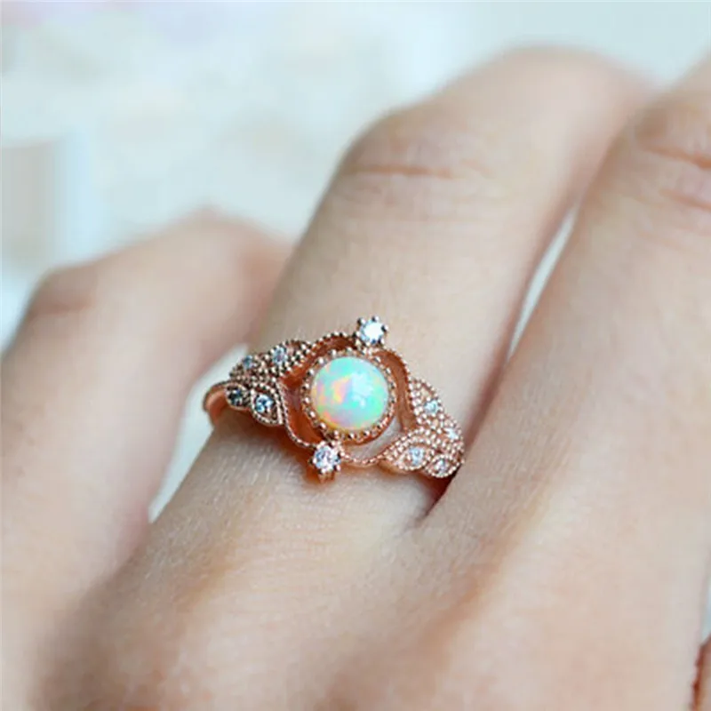 

Romad Cute Simple Round Rings Jewelry White Fire Opal Zircon Champagne Gold Color Ring For Women Wholesale Dropshipping Z4