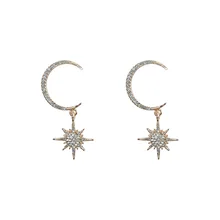 

New Vintage Gold Color Crystal Moon Earrings for Women Fashion Jewelry Star Stud Earrings Exaggerated Gift Party Wedding