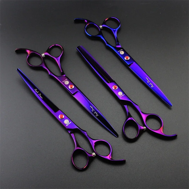 Purple dragon 7.0 inch Professional pet grooming scissors dogs shears hair cutter Straight & Curved & Thinning 3pcsset (1)