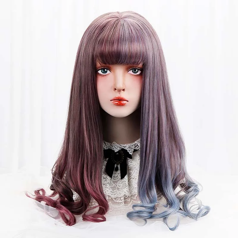 28 ''Длинные волны фиолетовый парик для косплея синий Ombre синтетические волосы косплэй Искусственные парики для женщин с Синтетические