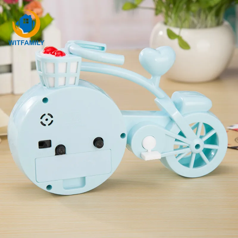 Portable Small Bed Compact Travel Quartz Beep Alarm Clock Color Bicycle Shape Clock Home Office Decor Electronic Table Clocks