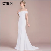 OTEN-Womens-Sexy-Off-shoulder-Short-sleeve-V-Neck-Lace-Patchwork-Formal-Evening-Party-White-Long
