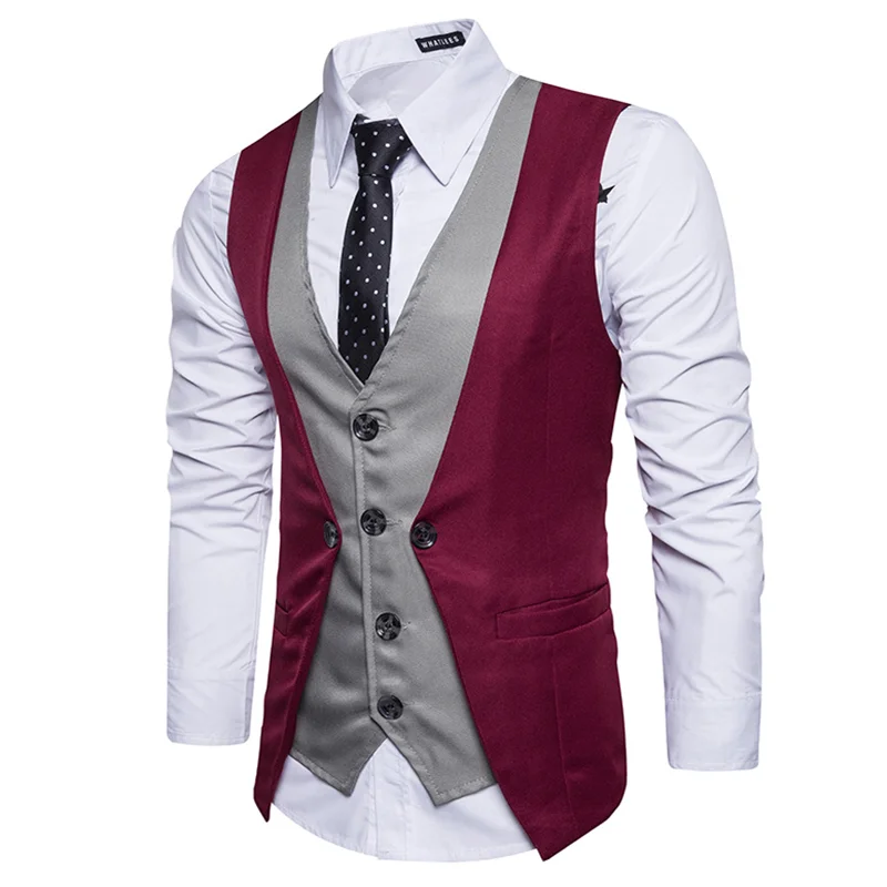 Мужская патч-работа формальный Блейзер Жилеты Smart casual однобортный v-образный вырез жилет EU Размер S-XXL мужские жилеты Прямая