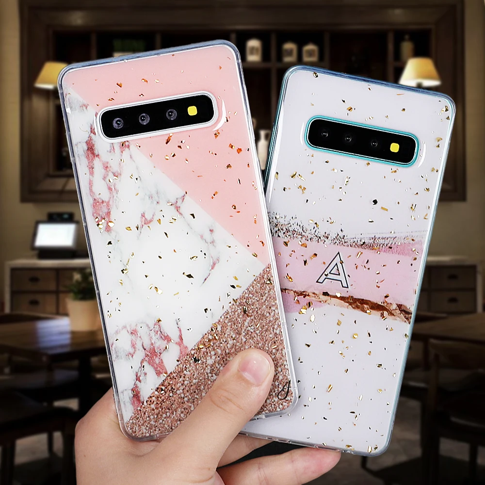 

LOVECOM Gold Powder Marble Splice Phone Case For Samsung Note 10 Pro S10 Plus S8 S9 A9 2018 Soft Expoxy Phone Back Cover Shell