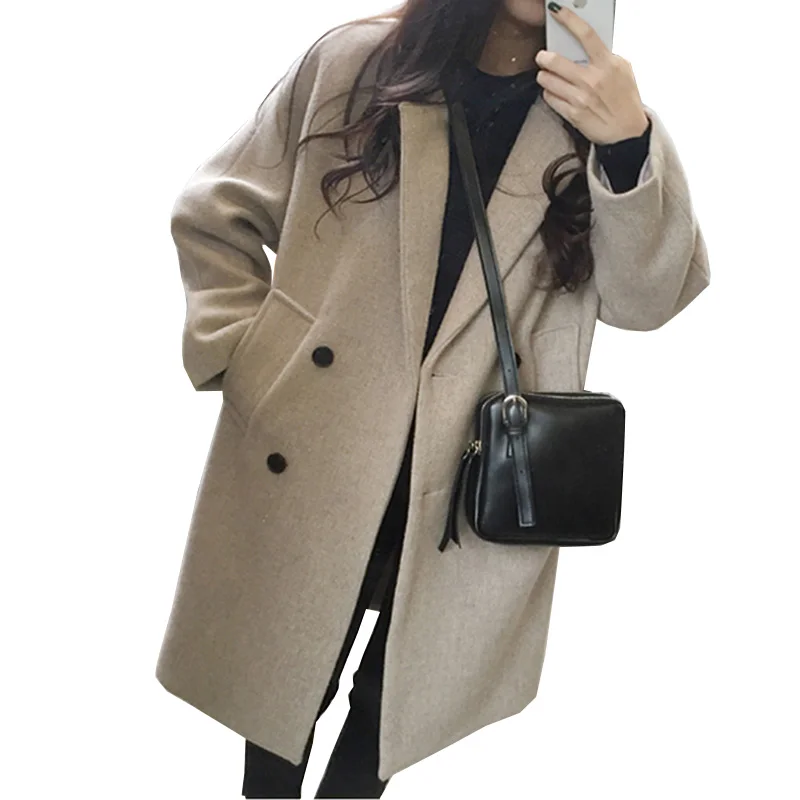 

Autumn winter Women'S Winter New Casual Elegant Style Double-breasted Woolen Ladies Wool Female Fashion Coat Long Overcoat LU583
