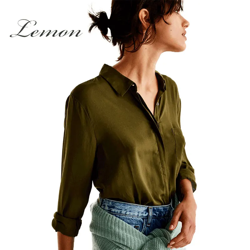 Lemon Woman shirt Hunter Green Casual Shirts Long Sleeve Singal Buttons