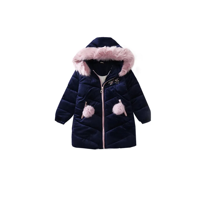 Зимнее пальто для маленьких девочек; одежда для детей; Одежда для девочек; плотная куртка с капюшоном и большим меховым воротником; детская одежда; парки; 2 цвета