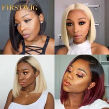 Блонд 613 парик на кружеве короткие парики из человеческих волос Длинный натуральный цвет Омбре 4 цвета бразильские волосы фронтальный боб парик для черных женщин