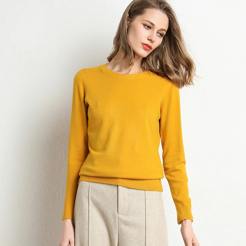 Hot Sale Women Sweater Autumn Winter Clothes Solid Round Neck Sweater Jumper Long-sleeved Knitted Pullovers Shirt Female Tops
