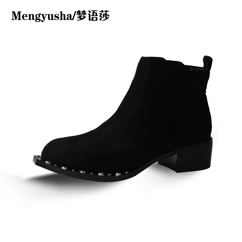 

Mengyusha2018 autumn and winter new European and American rivets Martin bare boots British wind rough with flat women's boots