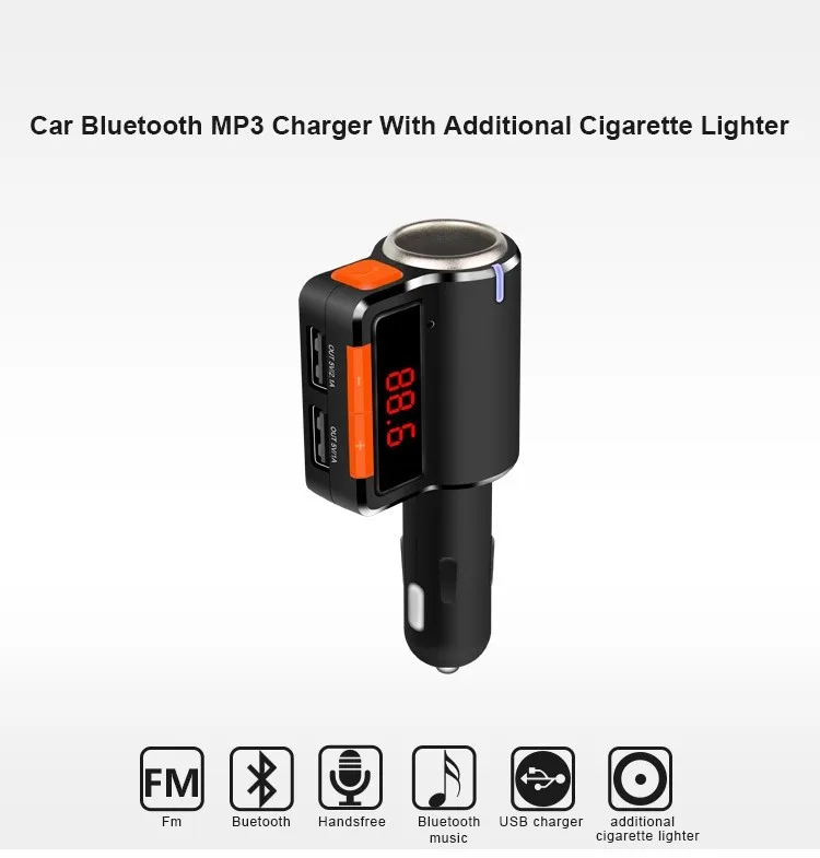 YUANMINGSHI Bluetooth Автомобильный fm-передатчик громкой автомобильный комплект Dual USB Зарядное устройство Автомобильный MP3-плеер с прикуривателя светодиодный Дисплей