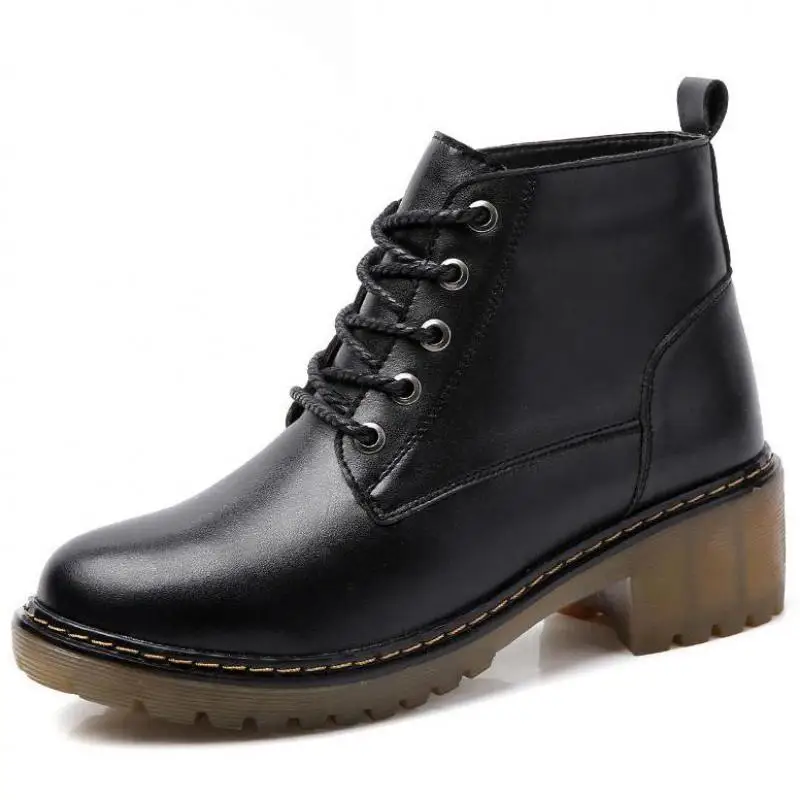 

2017 Genuine Leather Ankle Boots Winter Shoes Woman Boots Platform Heels Casual Women Wedges Boots Black Botas Mujer Dr Martins