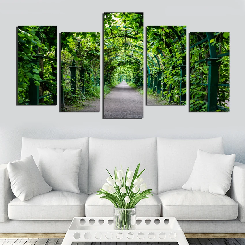 

PVC Painting Print Wall Art Nature Landscape Poster 5 Pieces Summer HD Modular Pictures For Living Room Home Decor Self-adhesive