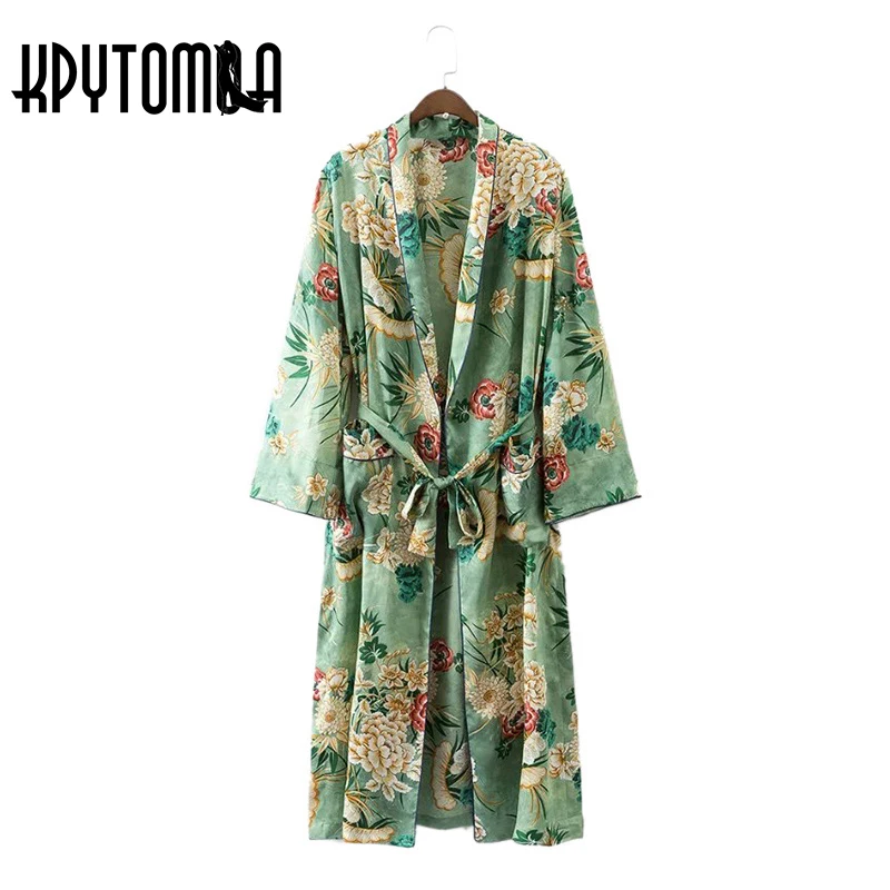 Ceny Vintage Etniczne Floral Print Sashes Kimono Koszula Kobiety 2018 Nowych Moda Sweter Bluzka Bluzki Casual Blusas Chemise Femme Blusa
