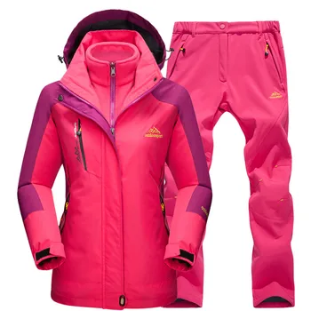 

Ski Suit Women Waterproof Warm Outdoor Camping Trekking Snowboard Jackets and Pants Winter Fleece Thermal Skiing Clothing Set