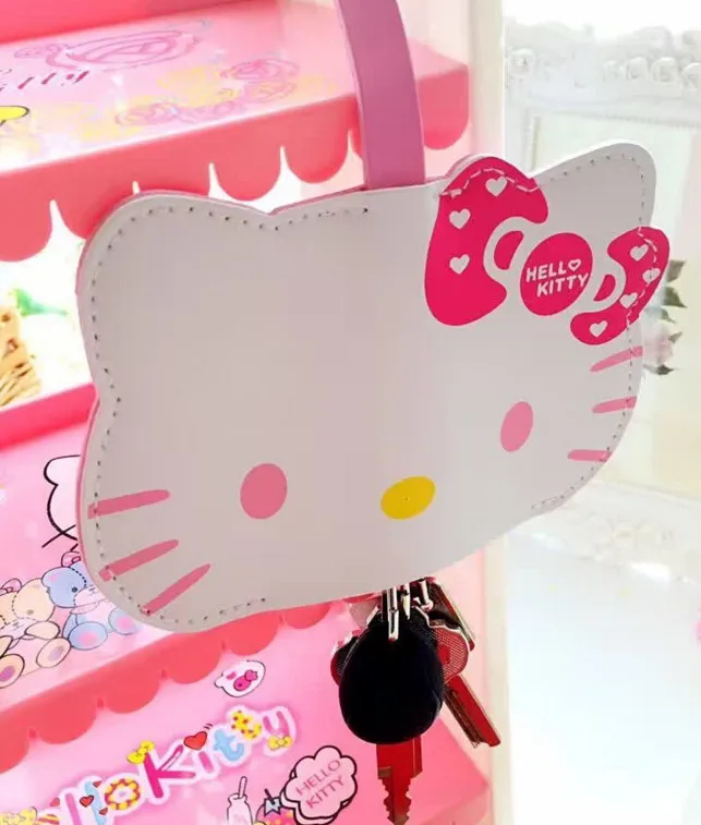 

Hello Kitty leather key wallet pull retractable Portable anti scratch flower key bag cat housekeeper key case