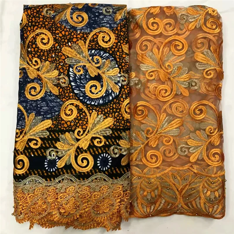 

Ankara Guipure Wax Fabric With Pearls 2018 New Design Embroidered For Wedding Dress Material African Wax Fabric XM102603