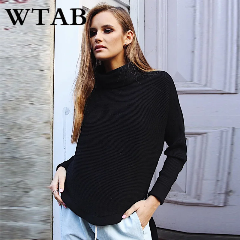 WTAB Новые осенне-зимние женские свитеры и пуловеры 2018 Длинные рукава утепленные укороченный свитер с высоким воротом теплые вязаные