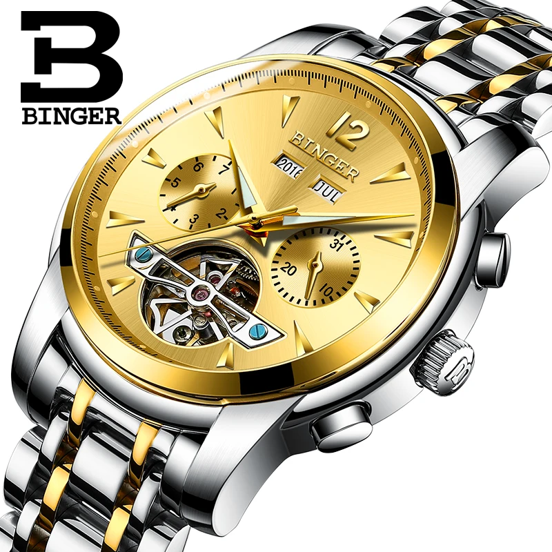 2017 NEW BINGER men s font b watch b font full Calendar Tourbillon sapphire multiple functions