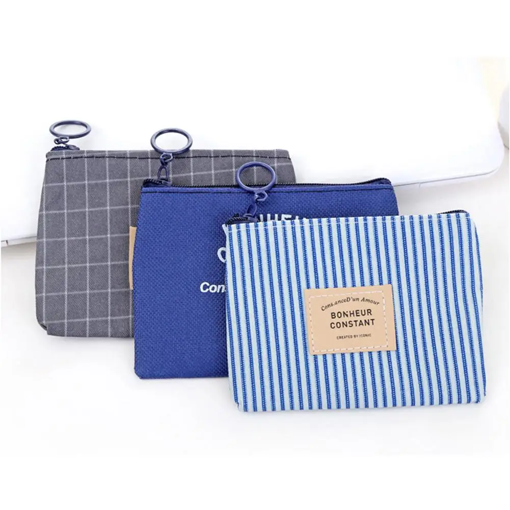 

Yfashion Women Cartoon Plaid Stripe Letter Canvas Purse Card Key Mini Zipper Wallet