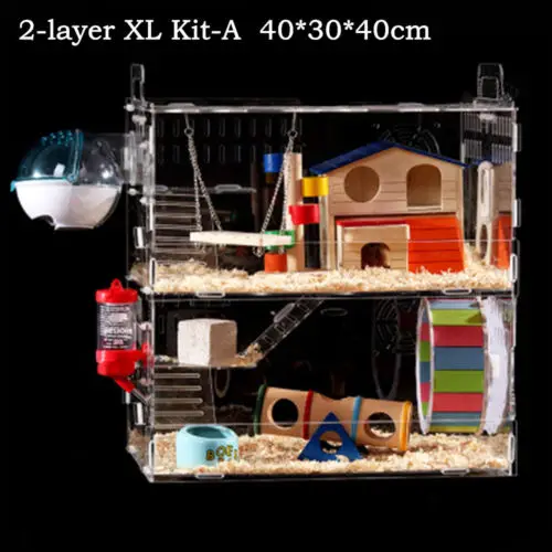 Роскошная клетка для хомяка, постельные принадлежности, большая клетка для морской свинки, акриловая клетка для маленьких домашних животных, места обитания мышей, домик, Шиншилла, хорек, аксессуары для хомяка - Цвет: Two Layers XL Kit A