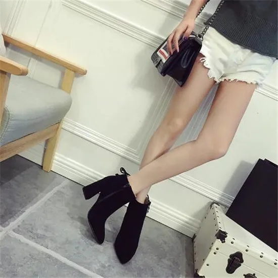 Suede Leather Fashion Women Boots Shoes Woman Gladiator High Heel Ankle Boots Tie Autumn Winter Boots Pumps Botas Mujer feminina (5)