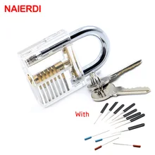 NAIERDI Locksmith Tool Transparent Visible Cutaway Practice Padlock Lock Pick 2 In 1 Set With 12PCS Broken Key Removing Hooks axk transparent visible pick cutaway practice padlock lock with 12pcs blue broken key removing hooks lock locksmith tool