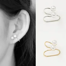 Double Pearl Wrap Ear Cuff Cartilage Clip On Earings No Piercing Earrings for Women Jewelry Brincos Bijoux Wedding Gift WD343 summer style snake ear cuff earrings for women monaco earings clip on ear fashion jewelry bijoux one set silver jewelry