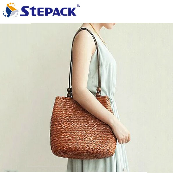 

Europe United States Style New Wood Beads Wheat Straw Weaving Single Shoulder Bag Package Beach Bag Handbags Send Scarves