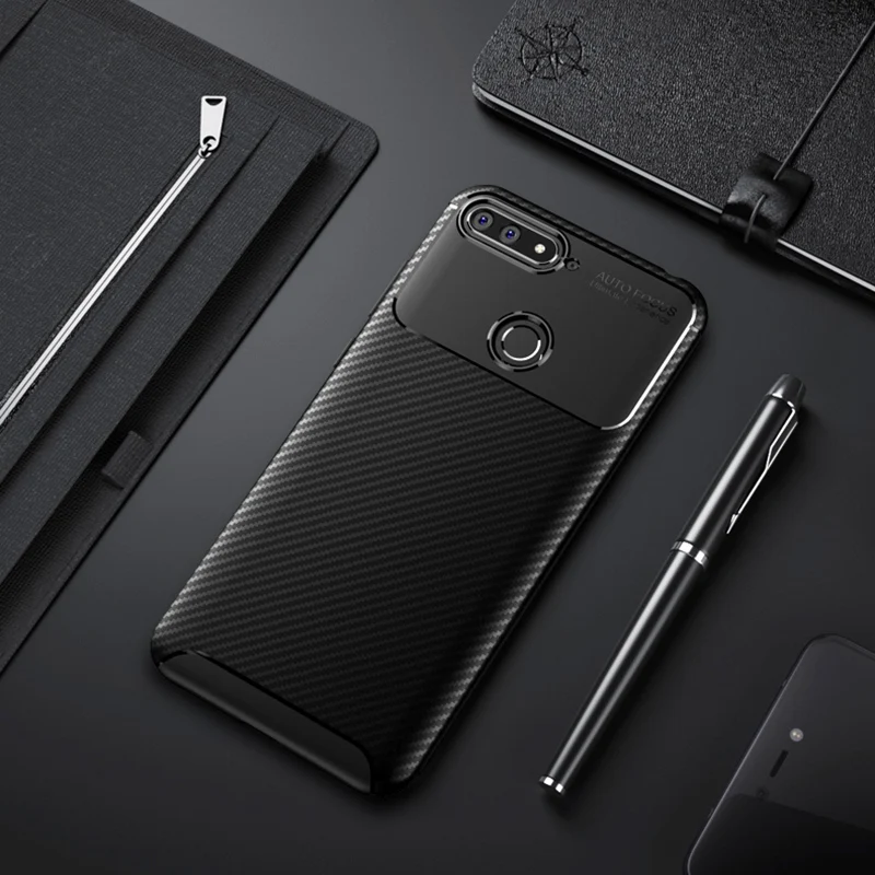 Для huawei Honor 7A случае Роскошные углеродного волокна Тонкий Силиконовый
