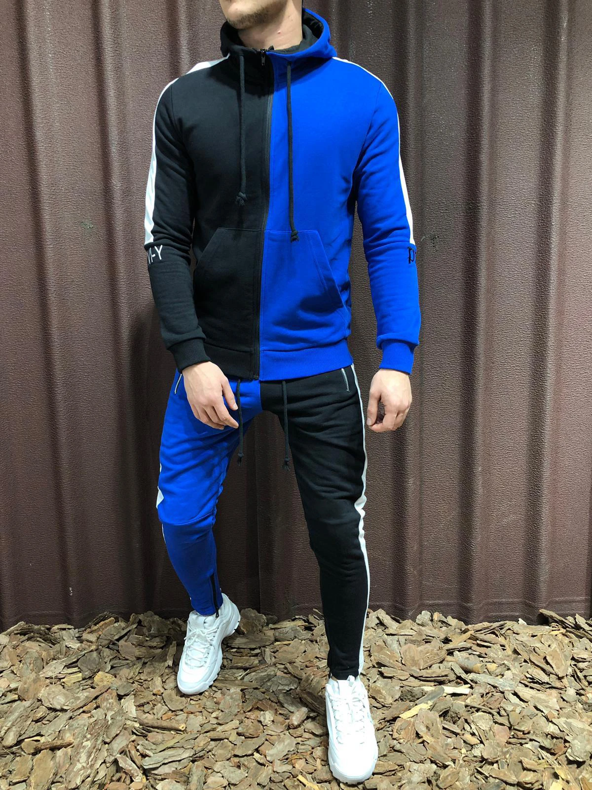 Litthing Men Sets Fashion Autumn Winter Patchwork Jacket Sporting Suit Hoodies Sweatpants 2 Pieces Sets Slim 2