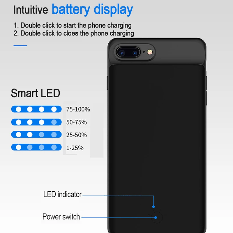 Внешний аккумулятор чехол для iphone 6 7 8 2500 мАч~ 7300 мАч банк питания для мобильного телефона зарядное устройство чехол для iphone 6P 7P 8P