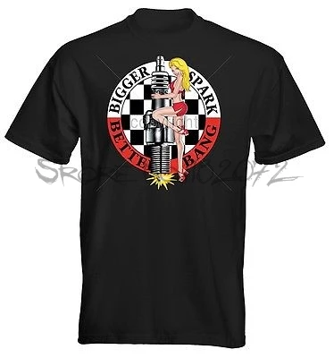 

Velocitee Mens T-Shirt Bigger Spark Better Bang Hot Rat Rod Pin Up Rockabilly summer brand tshirt male cotton man tops sbz5363