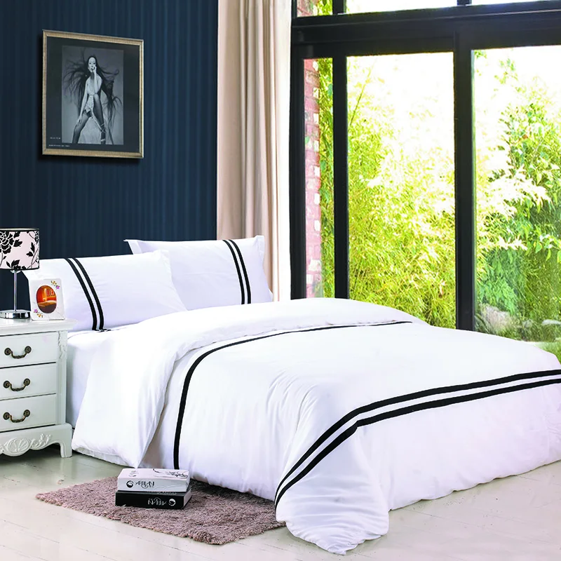 Full Queen King Cotton Duvet Cover Black White Hotel Bedding