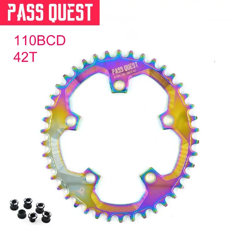PASS QUEST 110/5 BCD 110BCD с титановым покрытием Овальный дорожный велосипед узкая широкая цепь 42 T-52 T велосипедная Звездочка sram 3550 APEX красный - Цвет: 42T