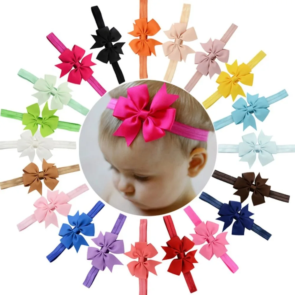 

1PCS Grosgrain Ribbon Bow Flower Headbands Solid Color Girl Elastic Hair Bands Kids Hair Tie Hair Accessories 567