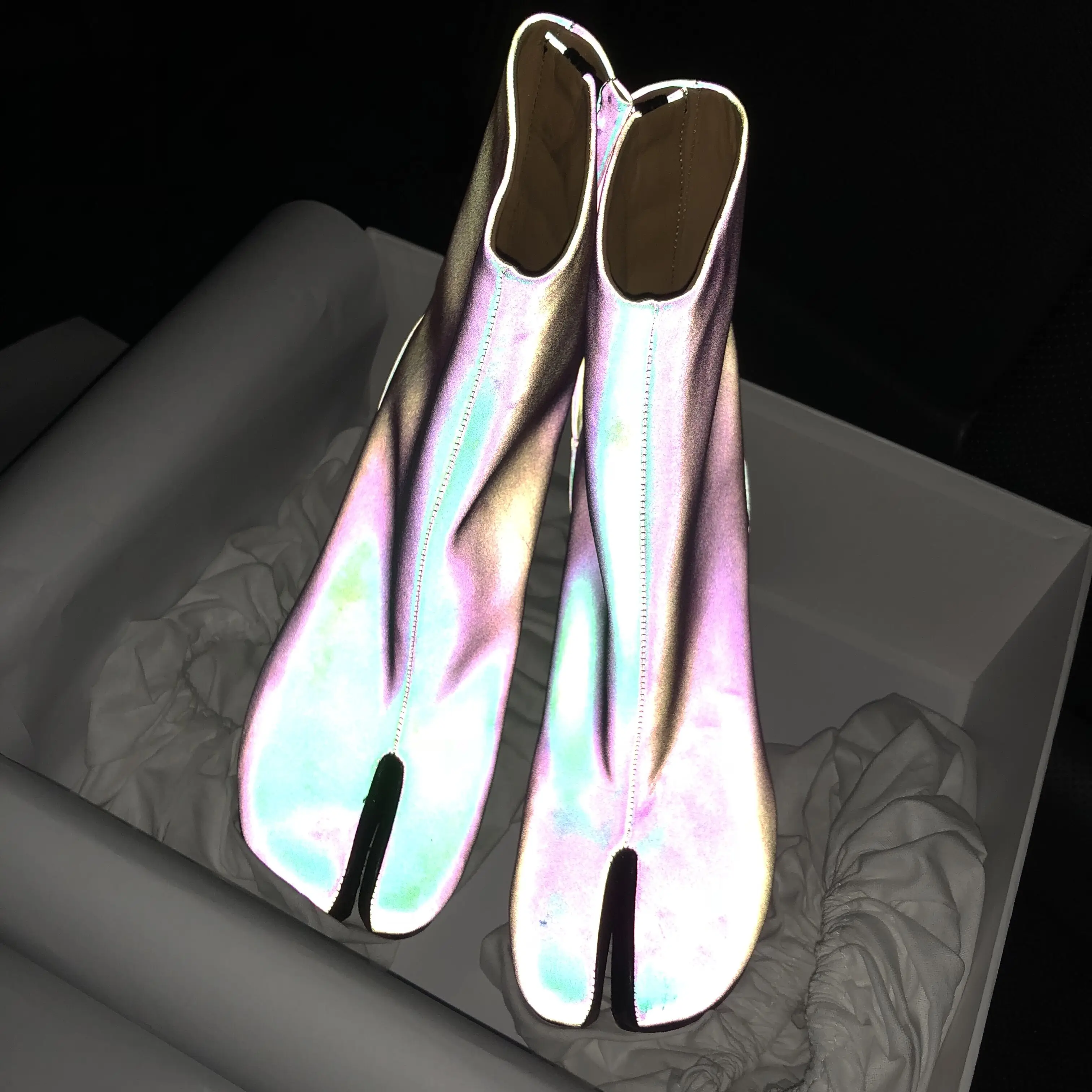 

New Stylish Women's Ankle Boots Split Toe Reflective Chunky Heel Shoes Large Size 34-41 A3